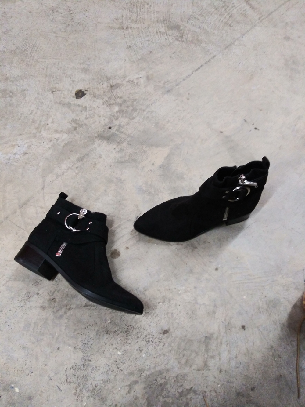 Nine West Black Suede-Look Ankle Booties with Silver Buckle
